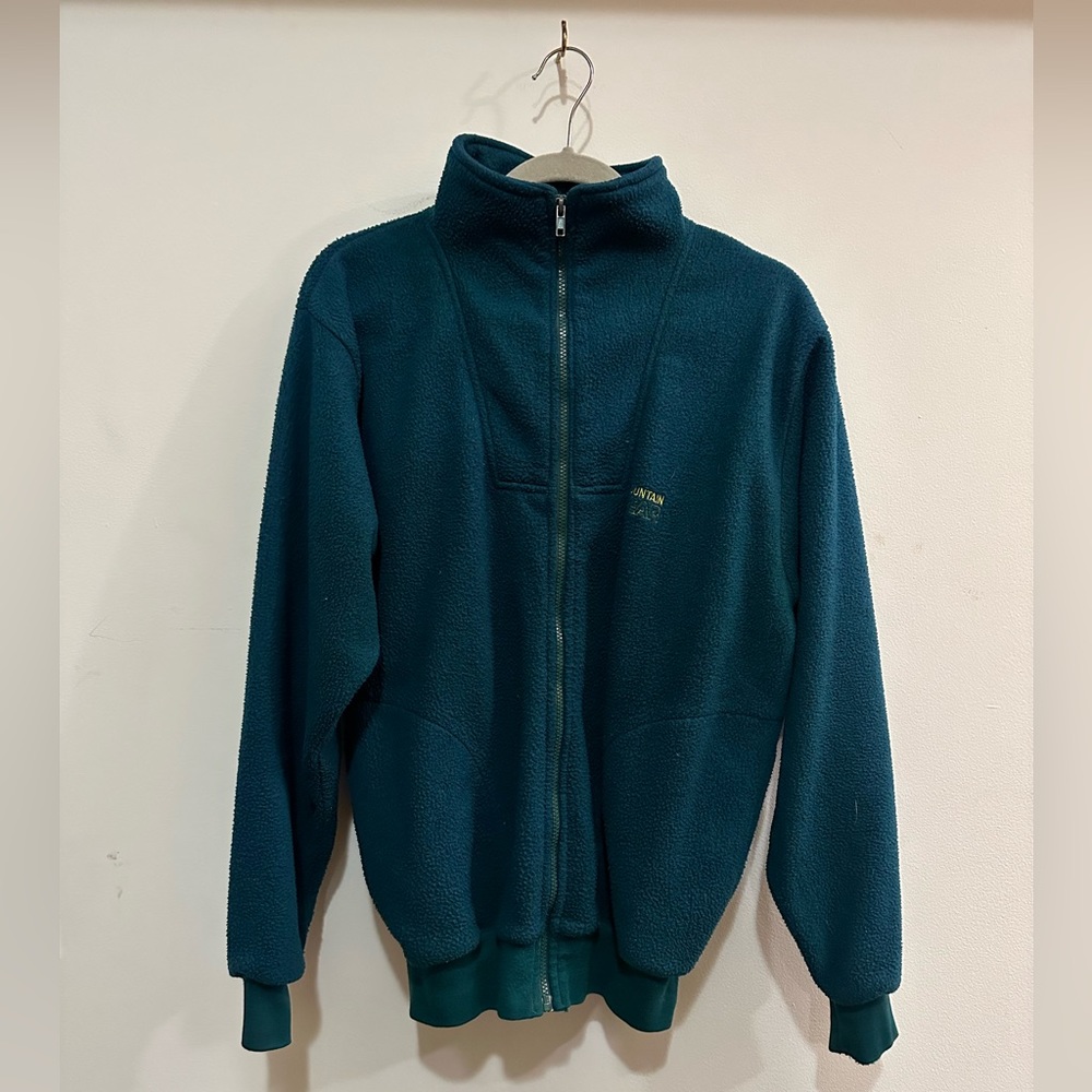Vintage dark teal high collar zip up fleece